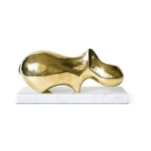  Jonathan Adler Brass Hippo Figurine Marble Base 