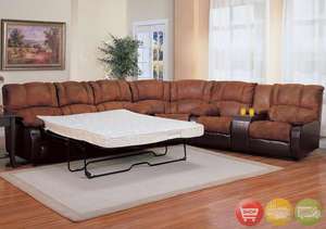 Reclining Sleeper Sofa Sectional Couch Brown Microfiber  