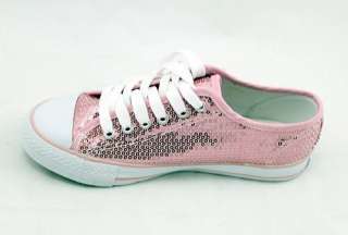 Sequined Fashion Sneakers Pink Bling Womens Shoes New  
