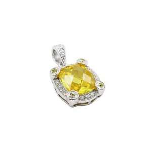 Cushion Cut Yellow Cubic Zirconia Pendant In Sterling Silver Setting 