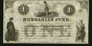 ONE DOLLAR New York, NY Hungarian Fund RARE 1852  