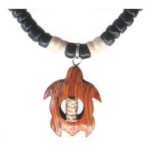  Hawaiian Honu Turtle Pendant with Black Coconut Necklace 