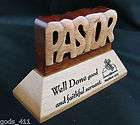 PASTOR Solid Mahogany Carved Standing Plaque Well Done Good 
