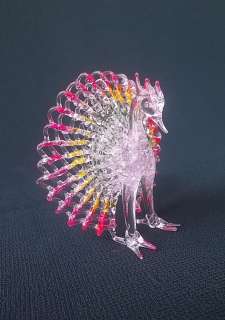   Hand Made BLOWN GLASS Carnival MENAGERIE Figurine PEACOCK  