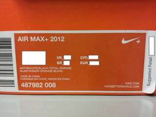 486982 008] Mens Nike Air Max + 2012 Anthracite Black Total Orange 