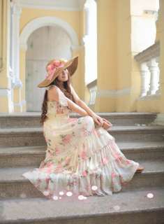 Elegant Womens BOHO Bohemian Rose Imitated Silk Chiffon Slip Dress 