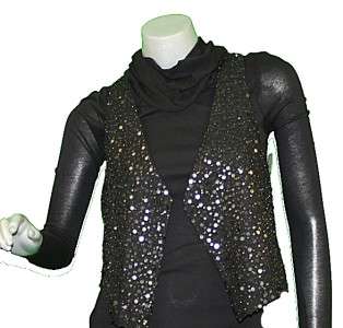 Eileen Fisher Womens Sequin and Beaded Vest Black SZ XS, XL  
