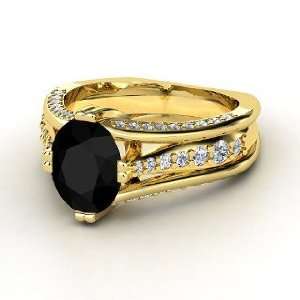  Concerto Ring, Oval Black Onyx 14K Yellow Gold Ring with 