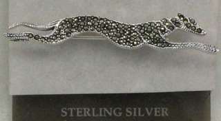 925 Sterling Silver Marcasite Greyhound Pin, New  