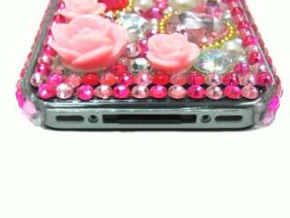   Crystal Dark Pink Flower Case Cover for iPhone 4 4G 4S PD US  