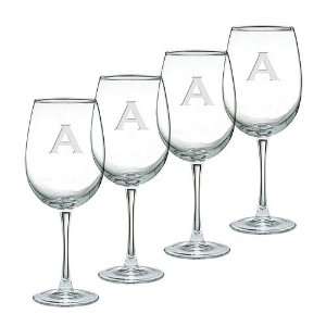  Kraftware Soho 4 pc. Monogram Wine Glass Set Kitchen 
