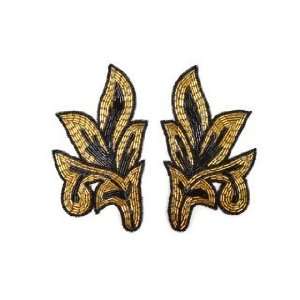  Beaded Matching Leaf Applique (Pair)   Black/gold Arts 