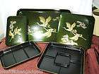 ARTCO Japan Lacquer Nesting Trays with Lids Metallic Green Birds 5 PC 