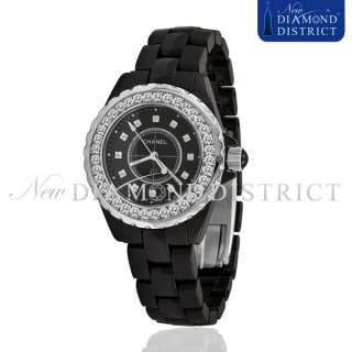 LADIES CHANEL J12 DIAMOND DIAL BLACK CERAMIC 33MM WATCH WITH A 2.75CT 