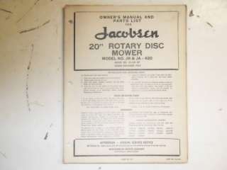 Jacobsen Ford 20 Rotary Disc Mower Manual 1950s  
