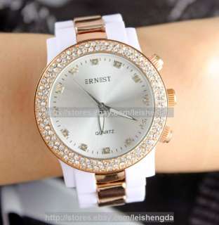Luxury Crystal White Ladys Women Quartz Wrist Watch  