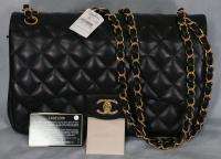 CHANEL BLACK QUILTED JUMBO DOUBLE FLAP BAG LAMBSKIN 2011 Collection 