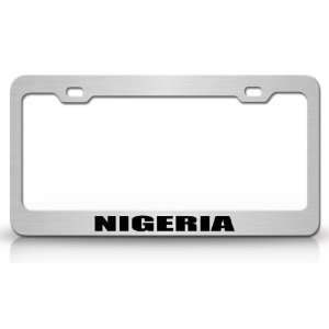 NIGERIA Country Steel Auto License Plate Frame Tag Holder, Chrome 