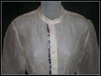 TARA JARMON Sheer Silk Embroidered Sequin Shirt Top 42 Large  
