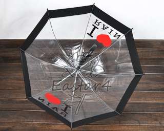   Transparent Dome Birdcage Rain Sun Umbrella with I Love Rain Pattern