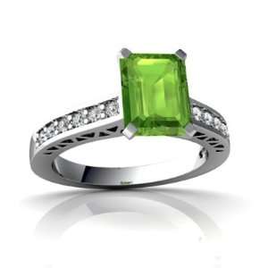  14K White Gold Emerald cut Genuine Peridot Engagement Ring 