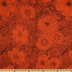   Wide Stretch Jersey ITY Print Floral Orange/Black Fabric By The Yard