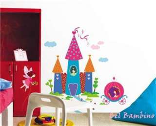 PRINCESS FAIRY CASTLE & CART   Removable Wall Stickers Girls Bed Room 