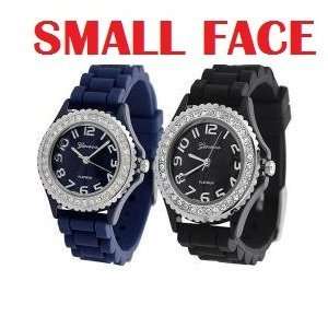 Geneva TWO Navy & Black SMALL FACE Platinum Silicone Rubber Jelly 