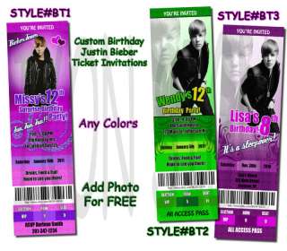 Custom Justin Bieber Birthday Photo Invitation Ticket  