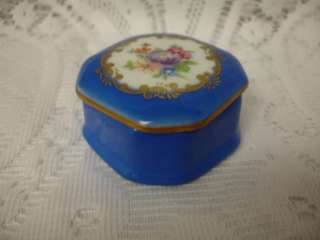Leclair Limoges Hand Painted Porcelain Pill Trinket Box  