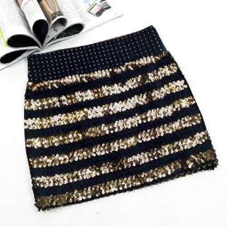   Glitter Sequin BodyCon Panel Party Mini Skirt 3 Col Selectable–S/M