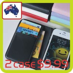 ANY TWO iphone 4 4S Leather Card Holder Pouch Flip Wallet Case Cover 