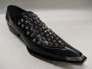New Black Mens Fiesso Leather Slipon with Metal Studs and Metal Tip 