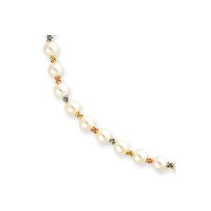  14k Tri color White Pearl 2 Inch Extension Necklace   Lobster 