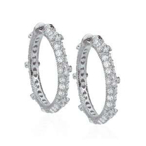 Judith Ripka 18k White Gold & Diamond Hoop Earrings