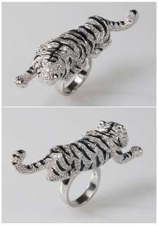 White Gold Plated Cubic Tiger Ring SZ 6.5  