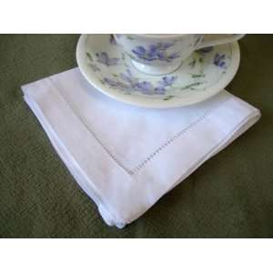   White Wide Hemstitched Linen Tea Napkins   12 inch