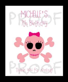 Birthday Pink Pirate Skull Treat Goody Bag Label Favor  