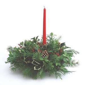 Fresh Holiday Christmas Centerpiece W/ Red Candle 