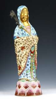RARE OLD CRAFT GOLD PLATED CLOISONNE STATUE KWAN YIN  