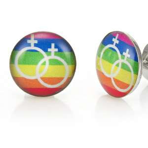 Mens Stainless Steel LGBT Pride Colorful Stud Earrings   