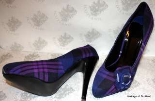 Womens Ladies Scottish Tartan High Heels Shoes New Design Plaid Courts 