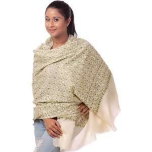 Ivory Kashmiri Tusha Shawl with Jafreen Jaal Embroidery by Hand   Pure 