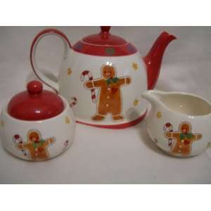  Gingerbread Tea Pot, Creamer and Sugar Set.