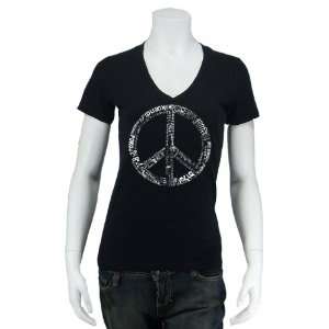 Womens Black Peace Symbol V Neck Shirt Medium   Made using the word 