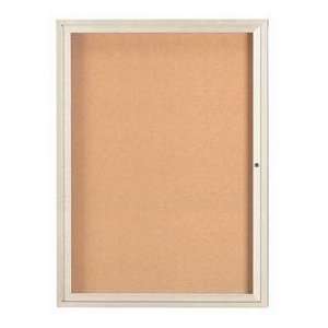  1 Door Framed Enclosed Bulletin Board Ivory Powder Coat 
