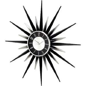   Black Silver Sunburst Mod Era Wall Clock 