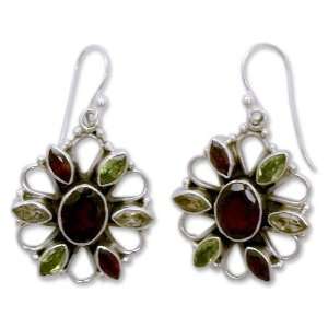    Garnet and citrine flower earrings, Tropical Petals Jewelry