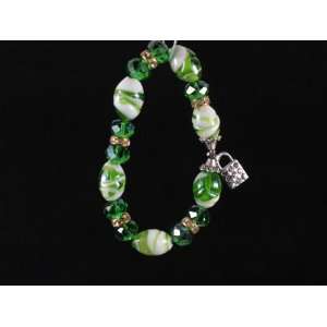  Swarovski Crystal Green Lampwork Beads Bracelet Silver 