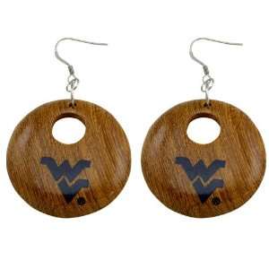   West Virginia Mountaineers Round Wooden Earrings